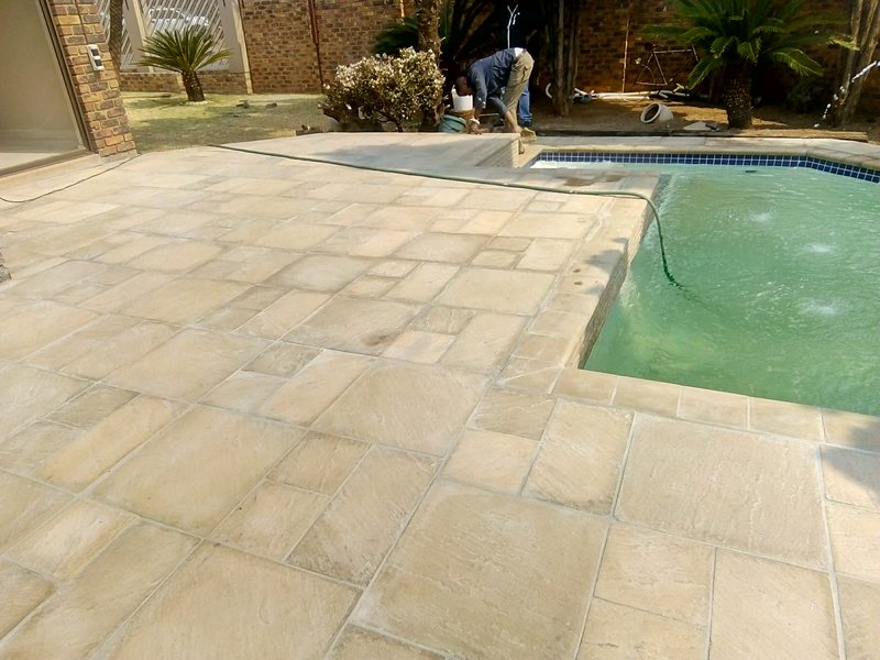 Flagstone pool coping and surround in Alberton